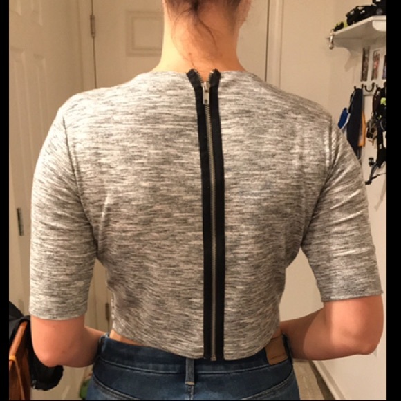 Cropped Heather Grey Zipper Top - Picture 2 of 2